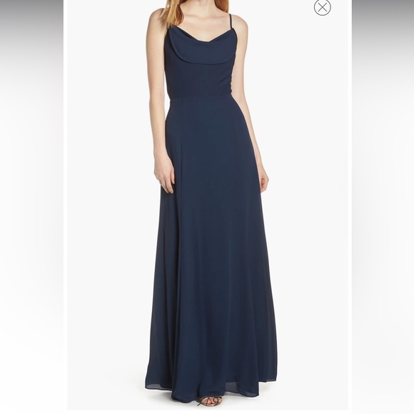 WAYF The Melanie Cowl Neck Gown New With Tags Size Small Navy Blue Bridesmaid - Picture 7 of 15